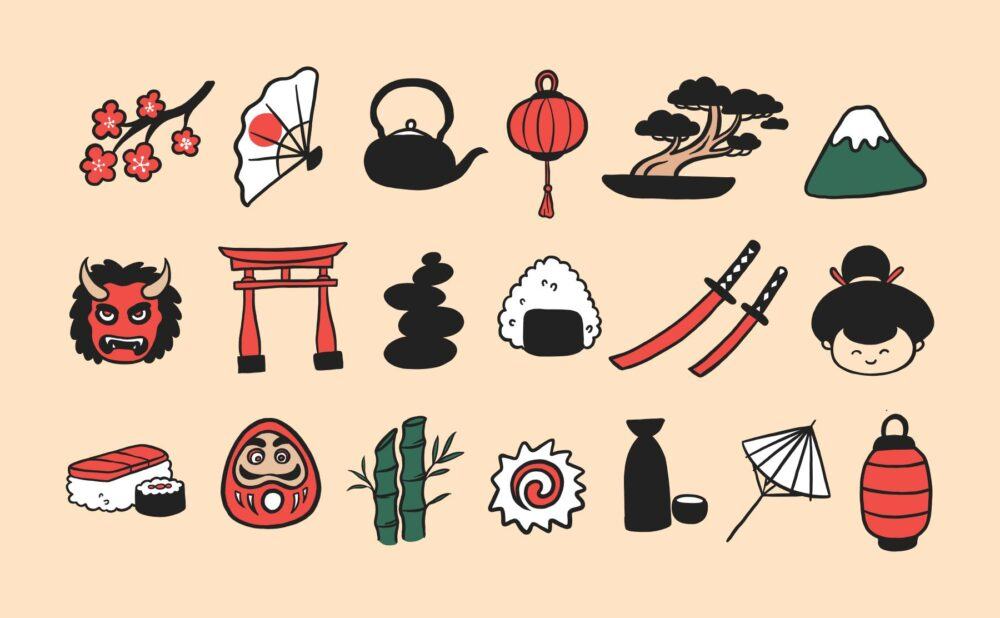 cover 2 japanese icon vector illustration