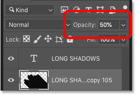 Tạo Hiệu Ứng Bóng Dài Cho Văn Bản Với Photoshop 44 lower shadow layer opacity 50percent 44