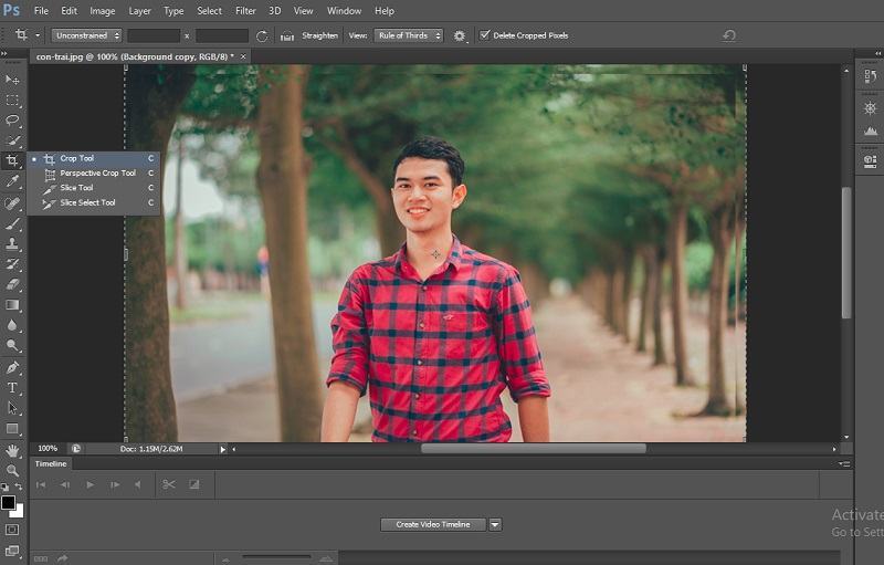 Hướng dẫn những cách zoom trong Photoshop chi tiết 12 chinh kich thuoc anh voi crop tool