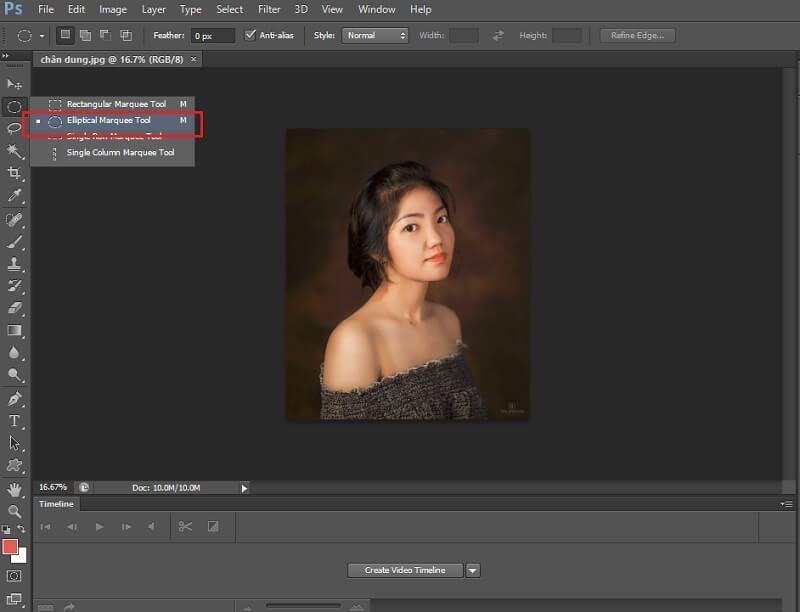 Hướng dẫn cắt ảnh trong photoshop từ cơ bản đến năng cao 8 chon Elliptical Marquee Tool