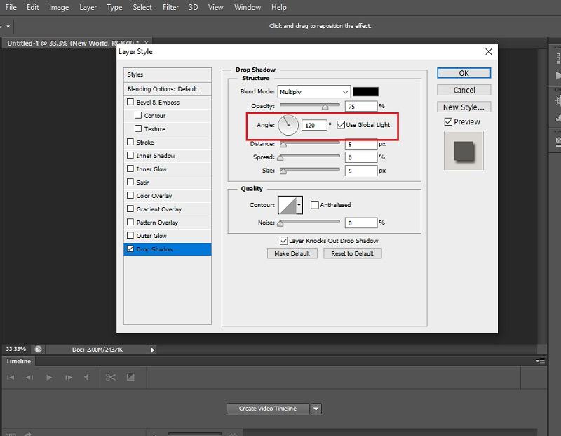 Drop Shadow trong Photoshop là gì? Hướng dẫn cách sử dụng 6 thuoc tinh angle