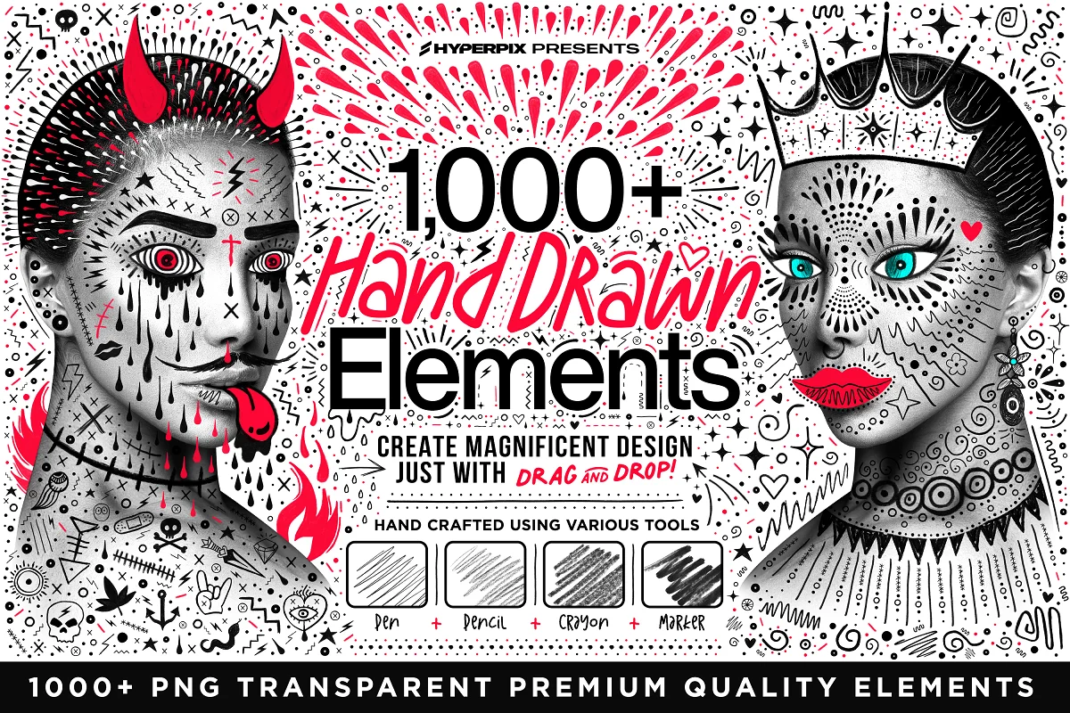 Hyper Hand Drawn – 1000 PNG Elements - GenZ Academy-GenZ Academy