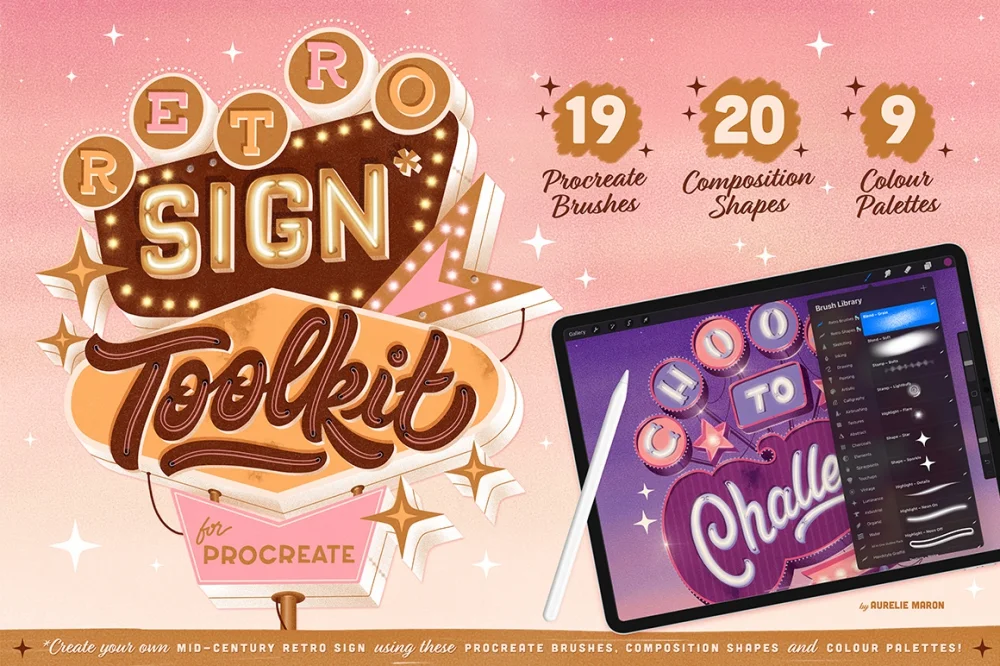 Retro Sign Toolkit for Procreate-GenZ Academy