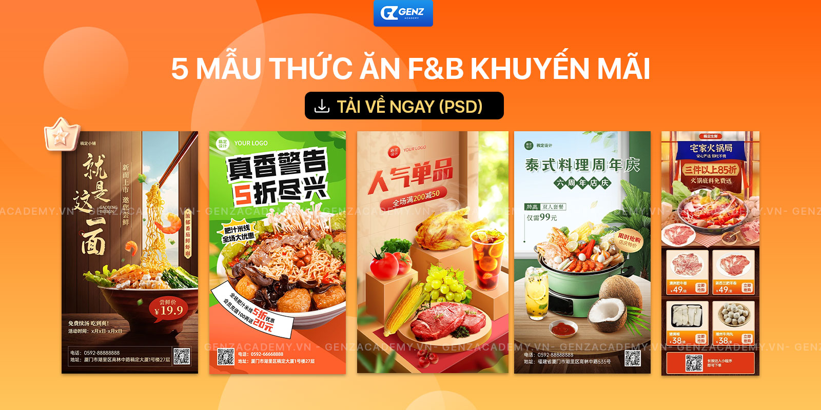 5 mẫu template thức ăn f&b khuyến mãi - GenZ Academy-GenZ Academy
