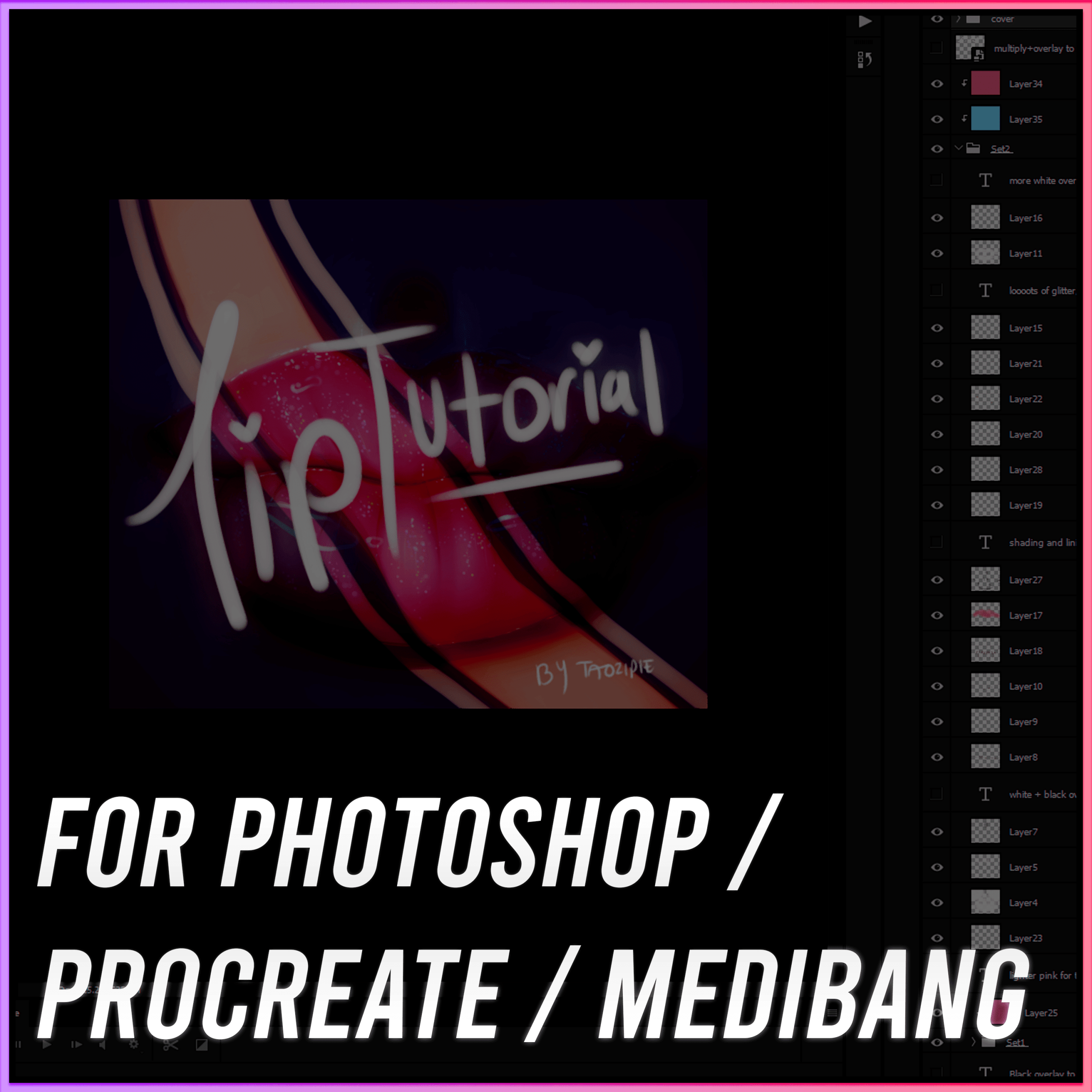 MediBang Paletta 4.0 Trên Android: Reference Window, Add Menu Và Workflow Đa Thiết Bị 5 Tác phẩm môi nhiều lớp và texture dùng minh họa workflow MediBang