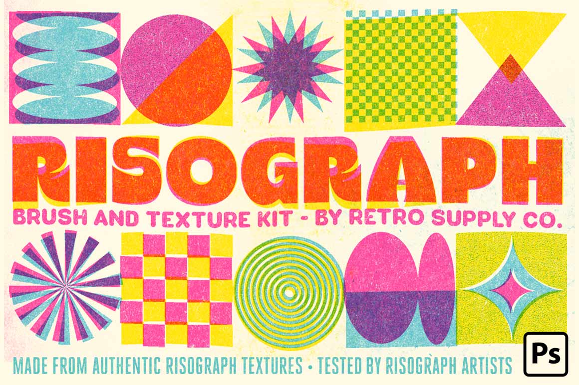 RISOGRAPH BRUSH AND TEXTURE KIT FOR PHOTOSHOP-GenZ Academy