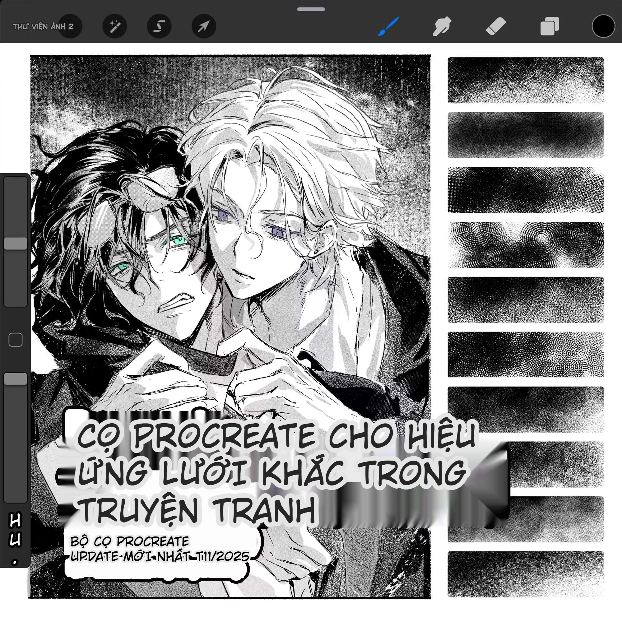 Bộ 27 cọ Procreate vẽ truyện tranh kiểu cào lưới-GenZ Academy
