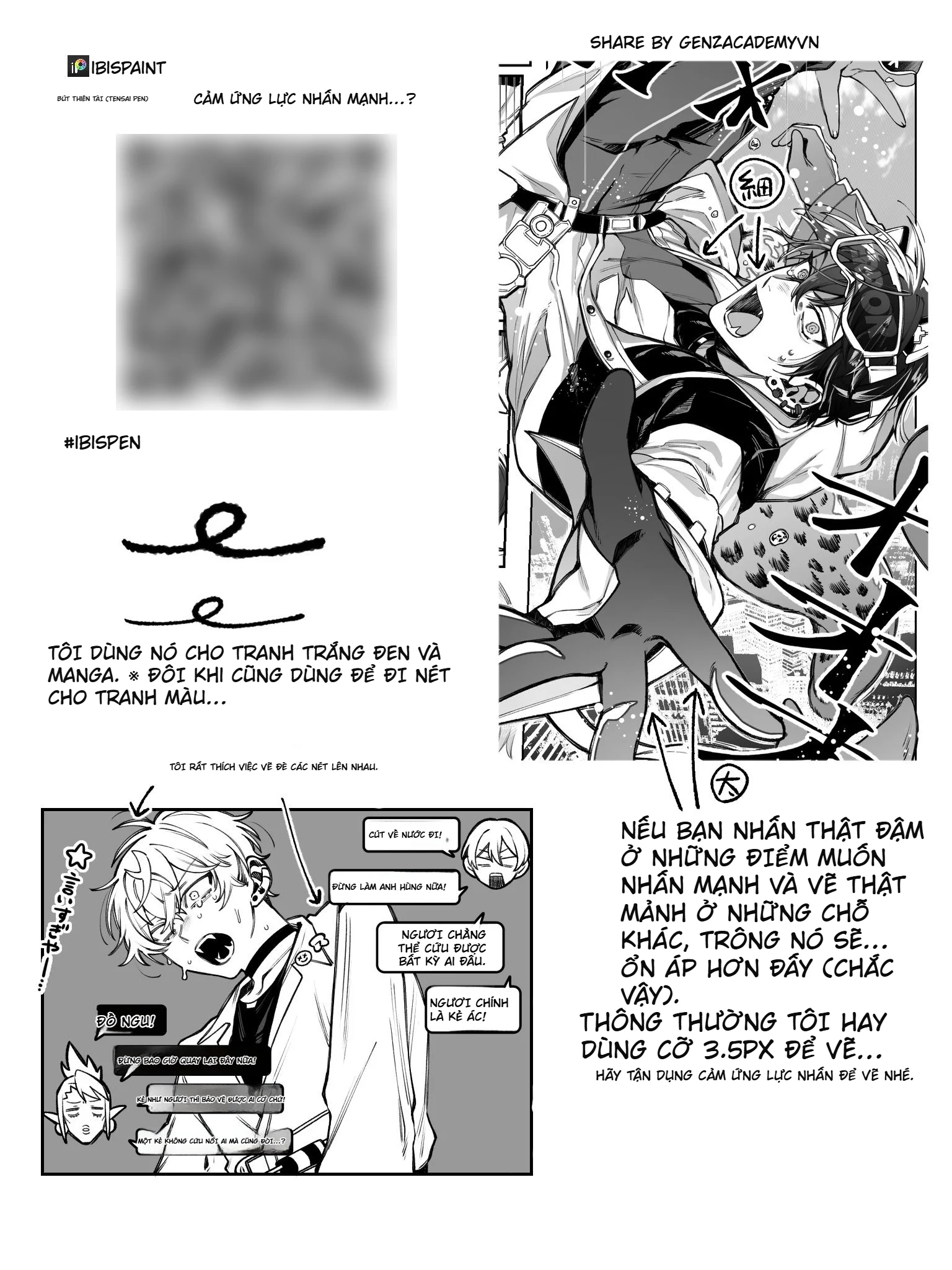 Share brush line art IbisPaint cho manga và tranh trắng đen cực nét-GenZ Academy