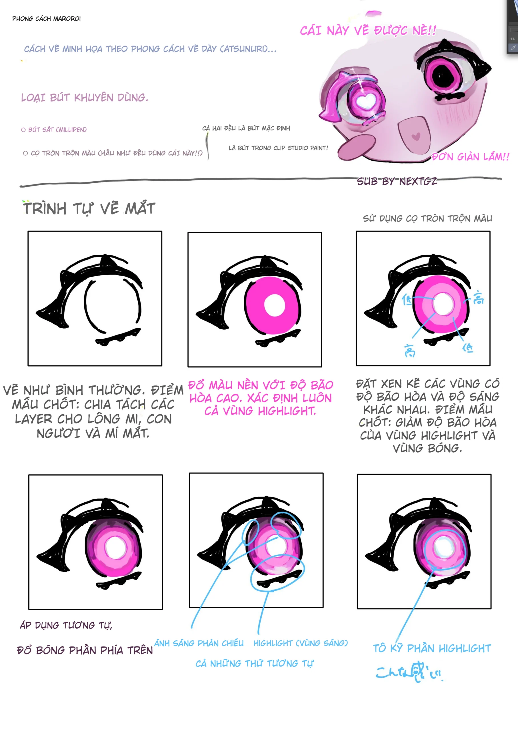 Cách vẽ mắt anime kiểu glossy bằng bút mặc định Clip Studio Paint-GenZ Academy