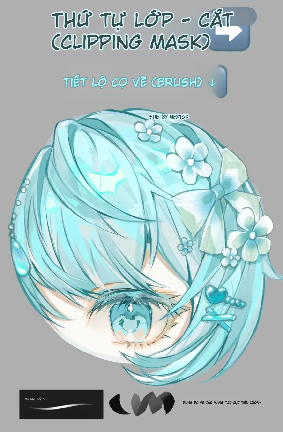 Cách sắp xếp layer và clipping mask để vẽ tóc mái trong suốt trong Procreate 1 20260405124616840-1