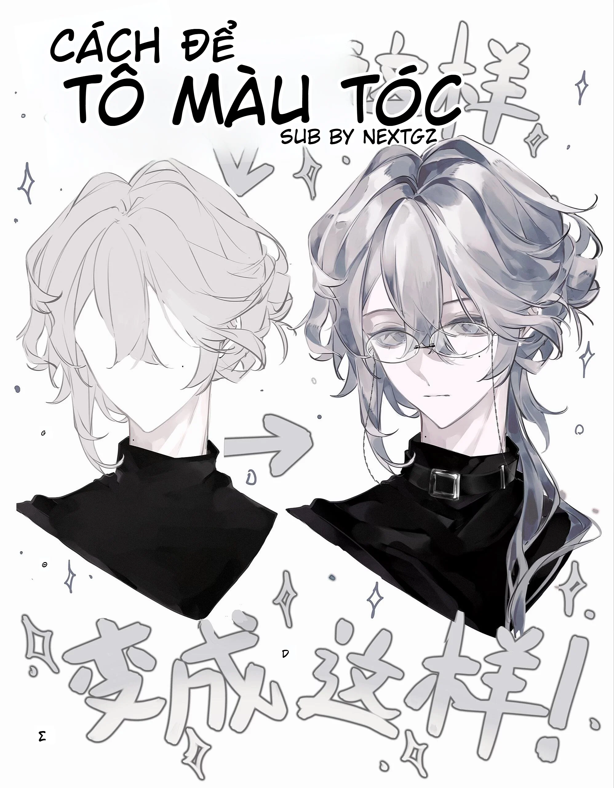 Cách tô màu tóc bạc anime: quy trình đổ bóng, hòa màu và hoàn thiện tóc xám đẹp hơn