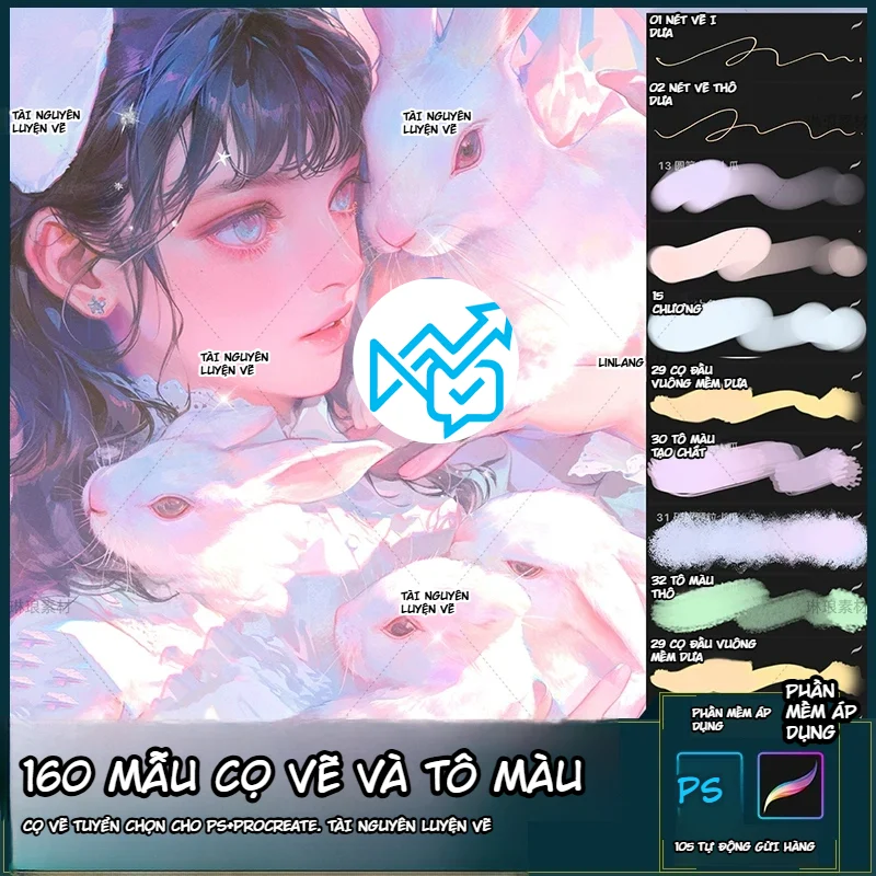 Bộ 160 Brush Procreate Và Photoshop Vẽ Anime, Đi Nét, Tô Màu, Airbrush, Thick Paint-GenZ Academy