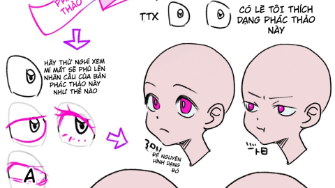 Cách vẽ mắt anime góc nghiêng 3/4: đặt lòng trắng, tròng đen và mí mắt đúng khối-GenZ Academy