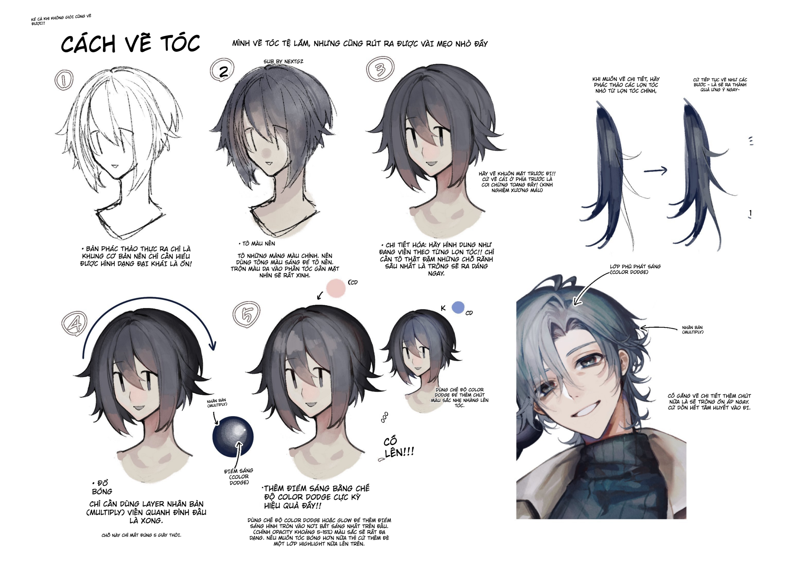 Cách vẽ và tô tóc anime trong Procreate bằng Multiply và Color Dodge-GenZ Academy