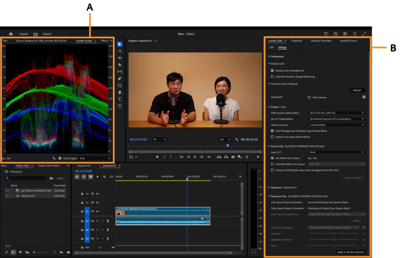 Quy Trình Hậu Kỳ Video Ngắn Bằng AI: Transcript, Rough Cut, B-roll, Âm Thanh Và QA 7 Không gian Color của Adobe Premiere Pro với Lumetri Color và Lumetri Scopes