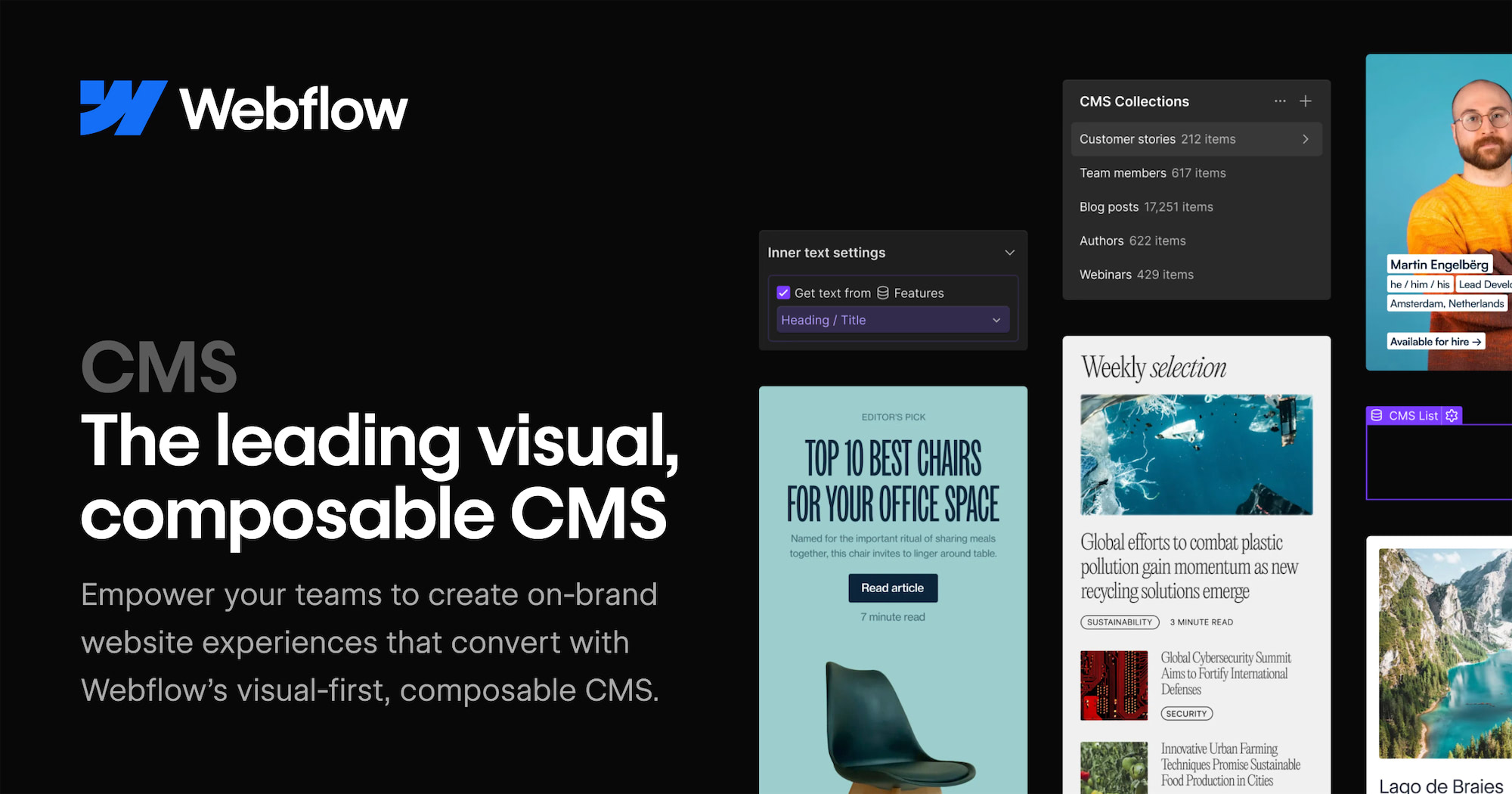 Thiết Kế Landing Page Chuyển Đổi Cao: Từ User Intent, Wireframe Đến Framer Và Webflow 6 Hình minh họa hệ thống CMS của Webflow cho nội dung và landing page