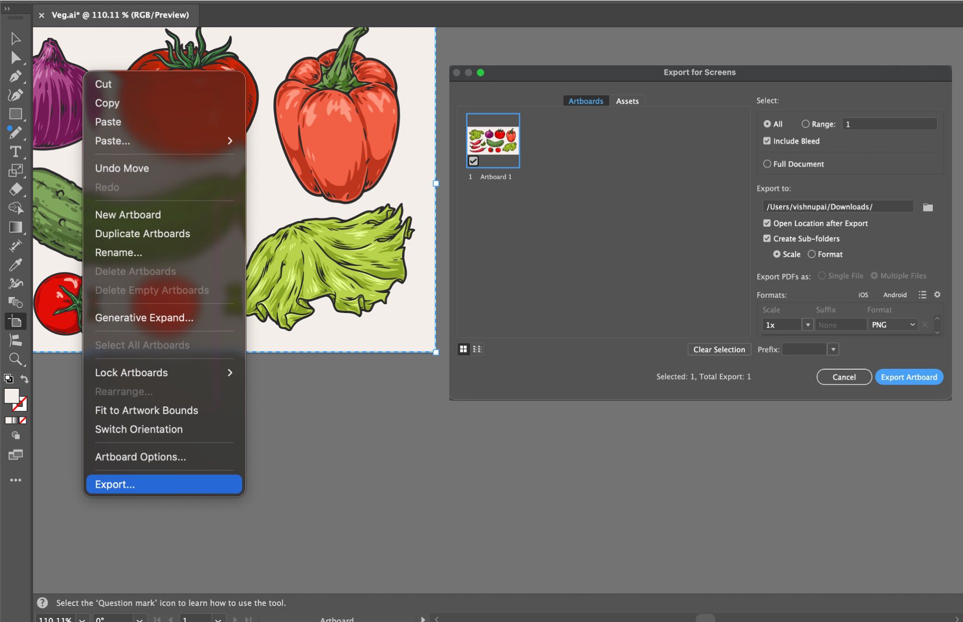 Từ Kỹ Năng Thành Sản Phẩm Số Đầu Tiên: Template, Brush, Preset Và Checklist 7 Hộp thoại Export for Screens của Illustrator để xuất artboard thành tài sản