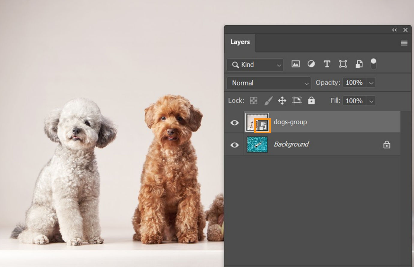 Photoshop Mockup Thương Mại: Smart Object, Linked Assets, Package Và Handoff File Cho Khách 2 Lớp Smart Object đã nhúng trong Photoshop sau khi bỏ liên kết nguồn ngoài