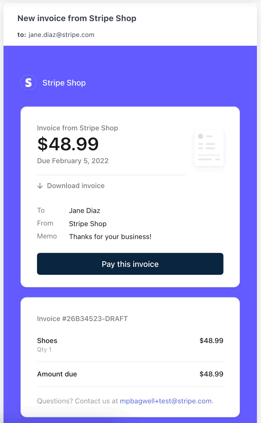 Trang hóa đơn hosted của Stripe minh họa trải nghiệm thanh toán cho khách hàng